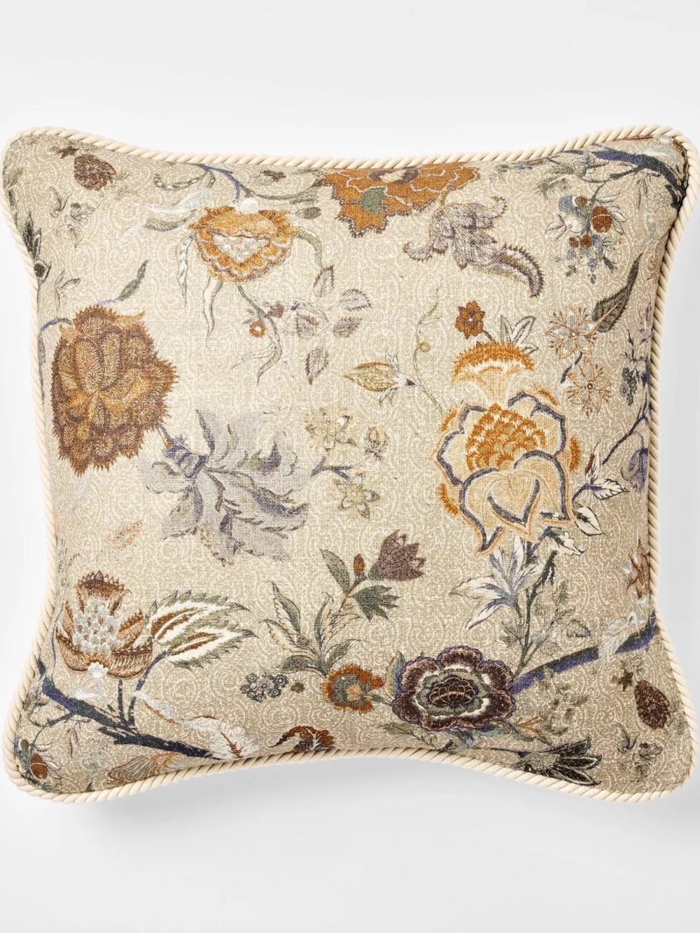 Floral with Trim Cord Throw Pillow Beige - Threshold designed with Studio McGee